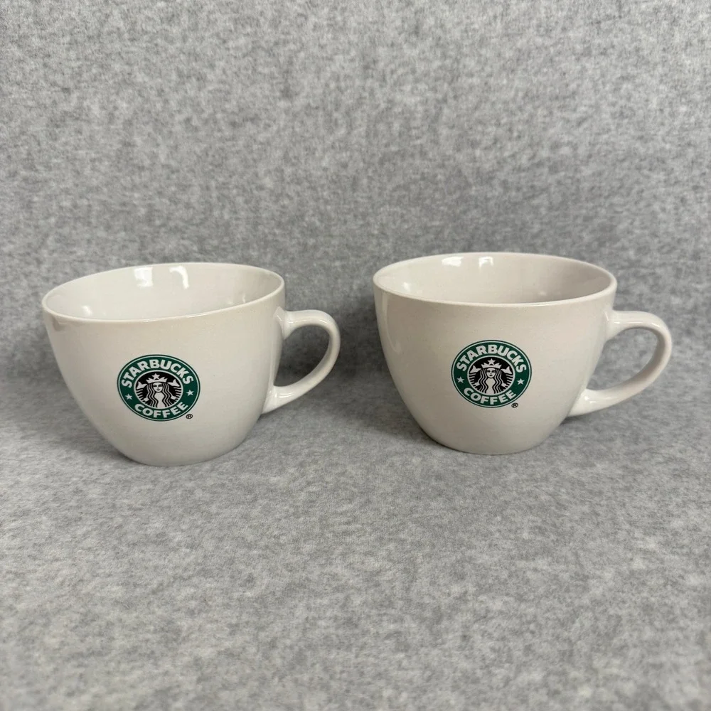 Large Starbucks 2007 White Ceramic Coffee Mugs Classic Green Siren Logo